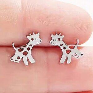 Silver Stainless Steel GIRAFFE Stud Earrings